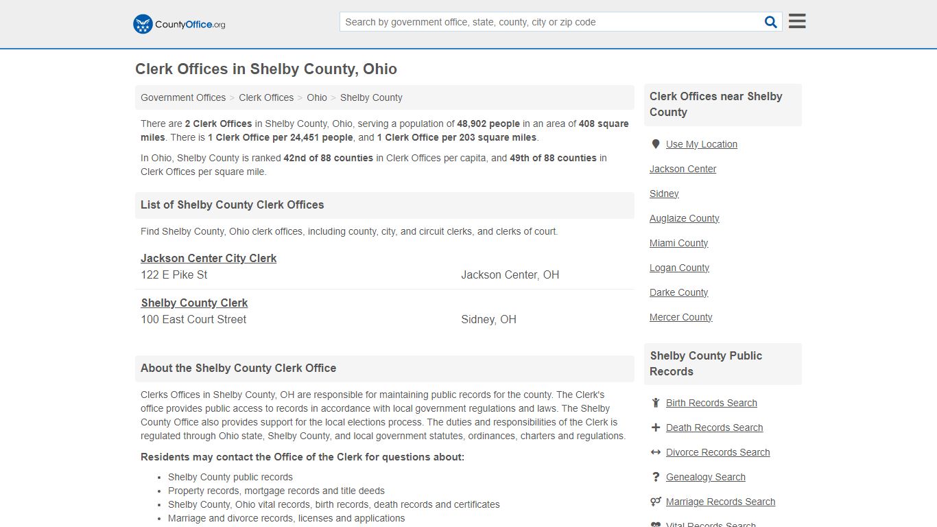 Clerk Offices - Shelby County, OH (County & Court Records)